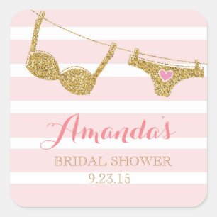 Gold und Pink Lingerie Brautparty Gefälligkeitsauf Quadratischer Aufkleber