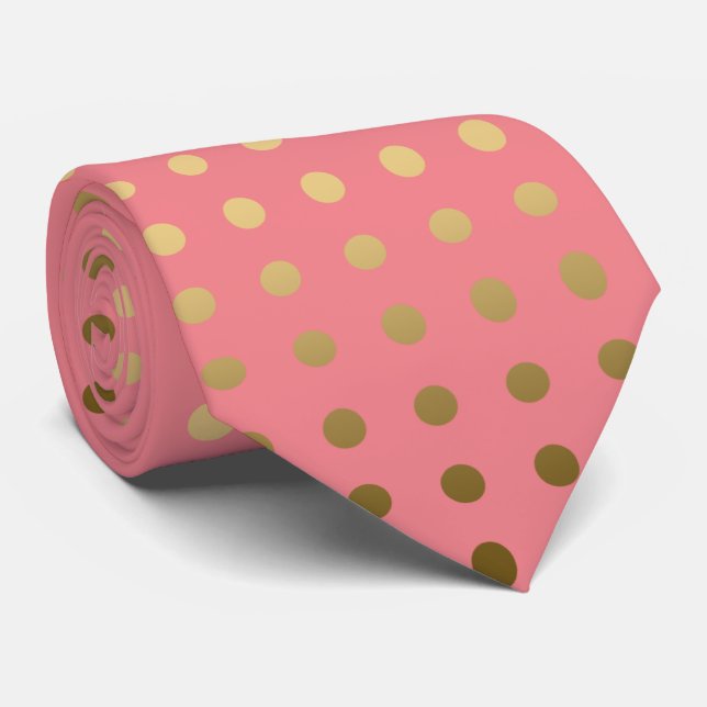 Gold und Pink Polka-Dot Nahtloses Muster Krawatte (Gerollt)