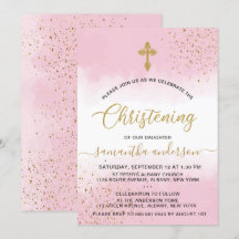 Gold und Pink Watercolor Girls Christening