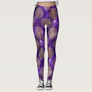 Gold- und Purpur-Galaxie-Dharma-Mandala-Muster Leggings