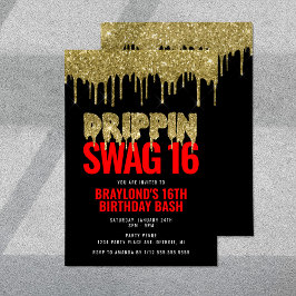 Gold und Red Drippin Swag 16 Geburtstag Einladung