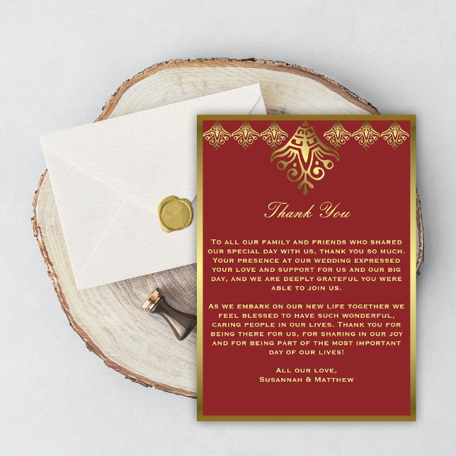 Gold und Red Elegance Wedding Dankeschön Card Einladung (Von Creator hochgeladen)