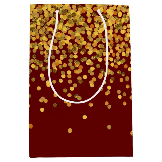 Gold und Red Glam Confetti Dots Mittlere Geschenktüte (Vorderseite)