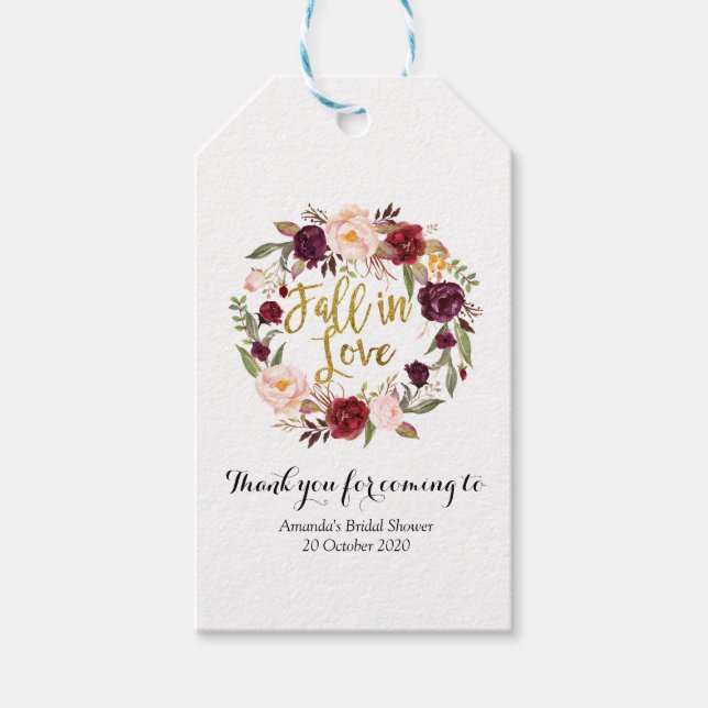 Gold und Red Marsala Floral Fall in der Liebe Gefä Geschenkanhänger (Vorderseite)