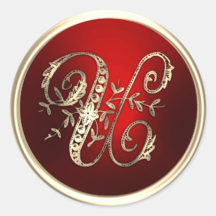 Gold und Red Monogram U Umschlag Aufkleber