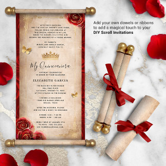 Gold und Red Quinceanera DIY Scroll Einladung
