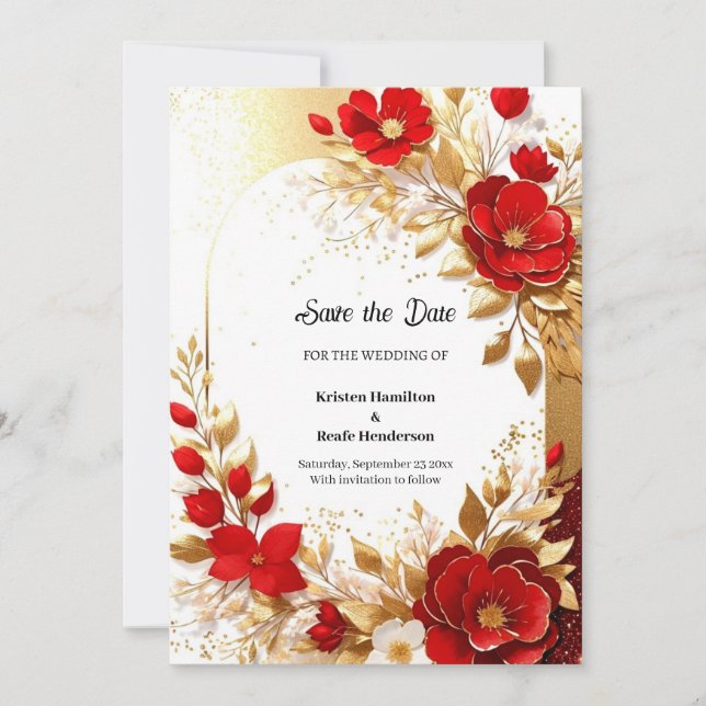 Gold und Red Wedding Save The Date (Vorderseite)
