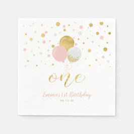 Gold und Rosa | Ballons, Confetti Girl 1. Geburtst Serviette