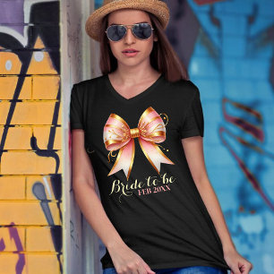 Gold- und rosa Blumen-Schleife Brautparty T-Shirt