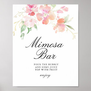 Gold- und rosa-blumiges Brause Shower Mimosa-Bar-S Poster