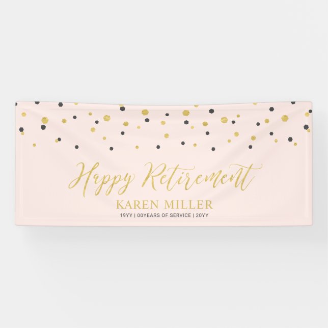 Gold und Rosa Confetti | Happy Retirement Party Banner (Horizontal)