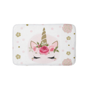 Gold- und rosa Einhorn-Blüten trendy süß Badematte