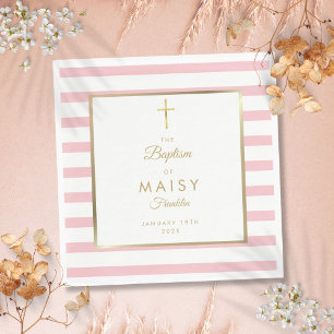 Gold- und rosa gestreifte Taufe Serviette