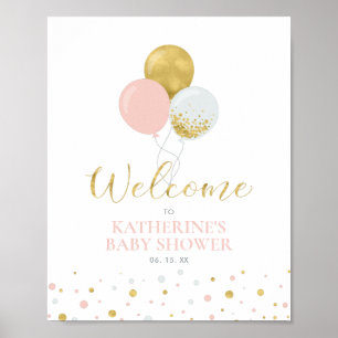 Gold- und rosa Luftballons   Willkommen zur Babypa Poster
