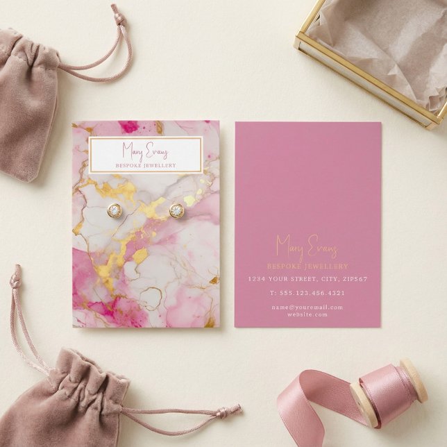 Gold- und Rosa-Marmoreffekt Ohrring-Display-Karte (Gold and pink marble effect earring display card.)