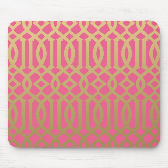 Gold-und Rosa-modernes Gitter-Muster Mousepad (Vorne)