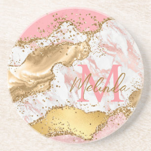 Gold- und rosa Pailletten Achat Getränkeuntersetzer