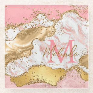 Gold- und rosa Pailletten Achat Glasuntersetzer