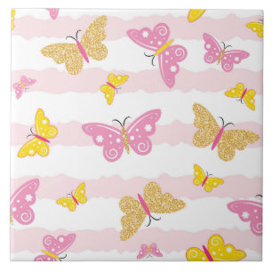 Gold- und rosa Schmetterling Fliese