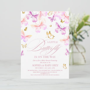 Gold- und rosa Schmetterling Mädchen Baby Shower Einladung