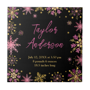 Gold und Rosa Schneeflocken Baby Birnenstatistik Fliese