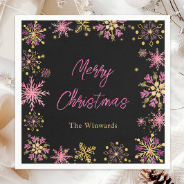 Gold und Rosa Schneeflocken Weihnachts-Party Serviette