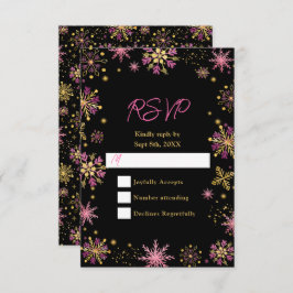 Gold und Rosa Schneeflocken Winter RSVP Karte