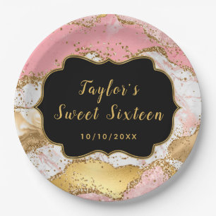 Gold- und Rosa-Sequenzen Agate 16 . Geburtstag Pappteller