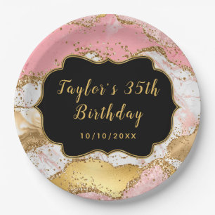 Gold und Rosa Sequins Agate Birthday Pappteller