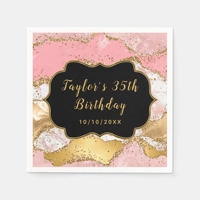 Gold und Rosa Sequins Agate Birthday Serviette (Vorderseite)