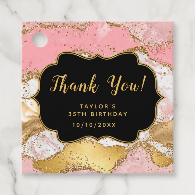 Gold und Rosa Sequins Agate Birthday Vielen Dank Geschenkanhänger (Vorderseite)
