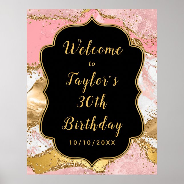 Gold und Rosa Sequins Agate Geburtstag Willkommen Poster (Vorne)