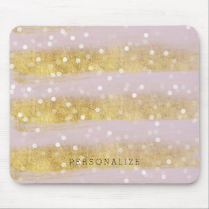 Gold und Rosa-Streifen Bokeh Confetti Mousepad