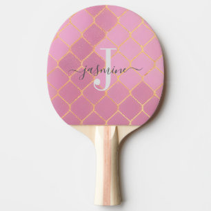 Gold- und Rosafarbenes, glitzerndes Monogramm-Skri Tischtennis Schläger