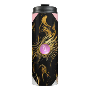 Gold- und Rosamarmor-Edelstein-Monogramm Thermosbecher
