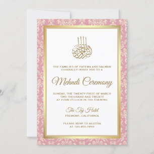 Gold und Rosarot Damast Islamische Mehndi Zeremoni Einladung