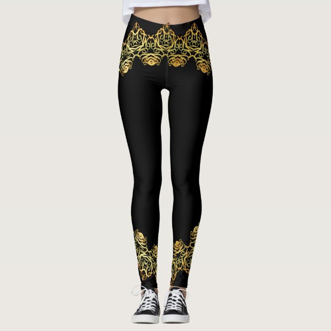 Gold und Rose Gold Abstraktes Prismatisches Design Leggings (Vorderseite)