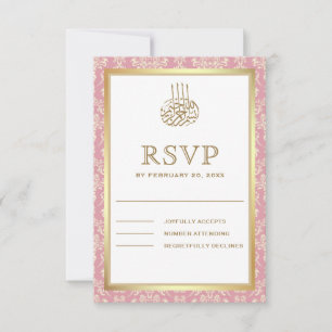Gold und Rose Rosa Damaskus RSVP Karte