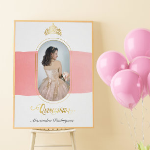 Gold und Rose Rosa Foto Quinceanera Poster