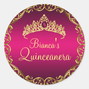 Gold- und Rosé-Schmuck-Tiara-Quinceanera-Aufkleber Runder Aufkleber