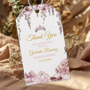 Gold- und Rosé-Tiara-Blumen-Quinceañera Geschenkanhänger