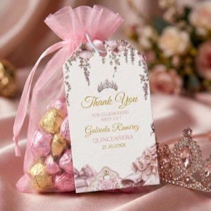 Gold- und Rosé-Tiara-Blumen-Quinceañera Geschenkanhänger