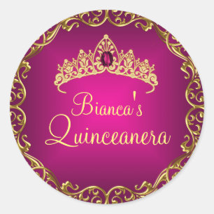 Gold- und Roségestein-Tiara-Quinceanera-Aufkleber Runder Aufkleber