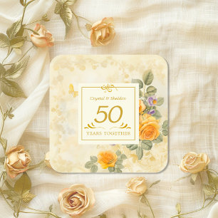 Gold und Rosen 50. Hochzeitstag Aufkleber