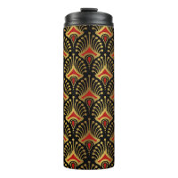 Gold und Rot Art Deco Muster auf schwarz