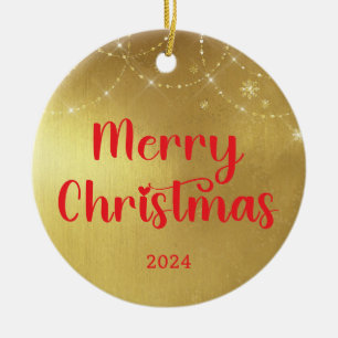 Gold und Rot Frohe Weihnachten Keramik Ornament