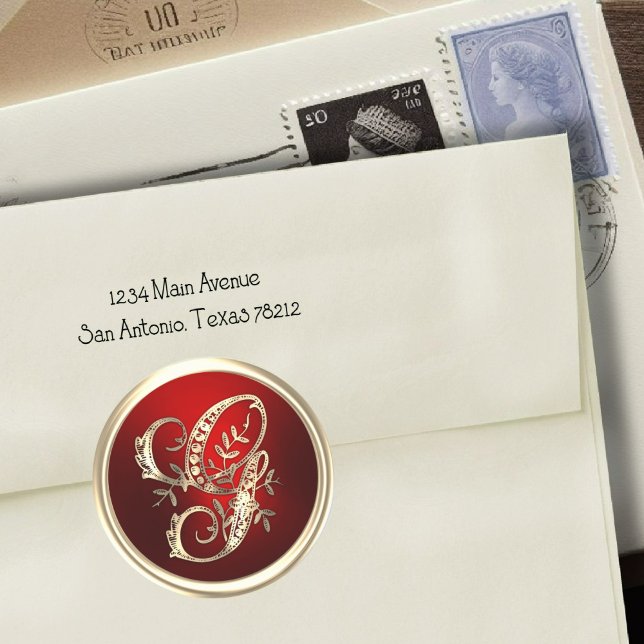 Gold und Rot Monogram G Umschlag Aufkleber (Von Creator hochgeladen)