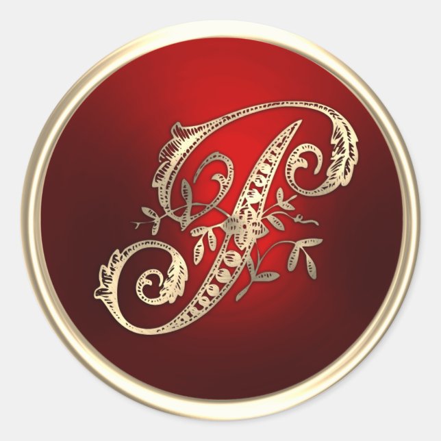Gold und Rot Monogram P-Umschlag Aufkleber (Vorderseite)