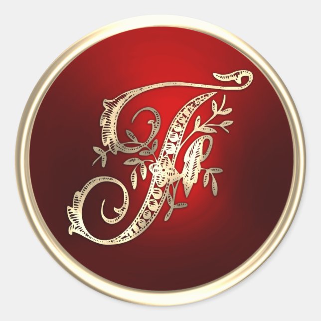 Gold und Rot Monogramm F-Umschlag Aufkleber (Vorderseite)
