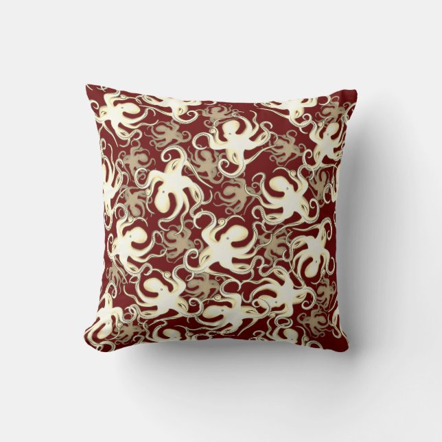 Gold und Rot wiederholendes Motiv | Octopus Patter Kissen (Vorderseite)